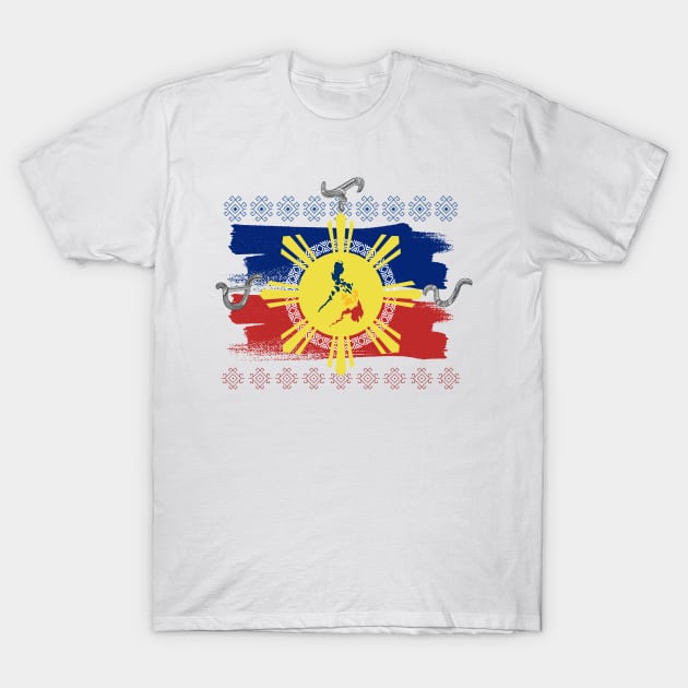 Philippine Flag-Map / Baybayin word Malaya (Freely) T-Shirt by Pirma Pinas